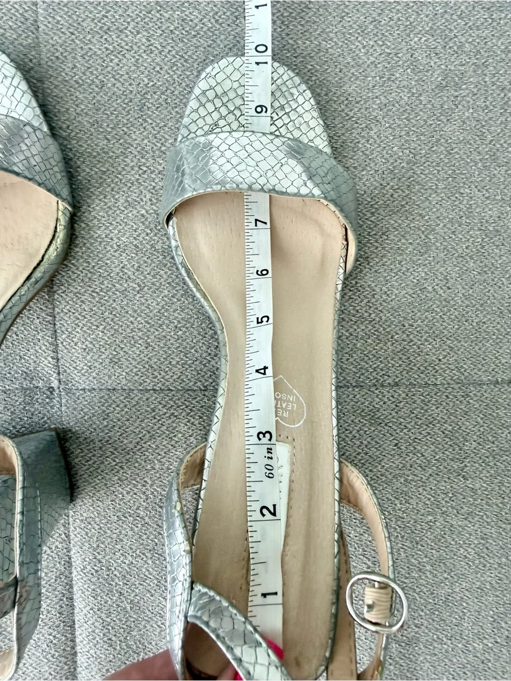 Primark Silver Snake Print Block Heel Sandals Women’s US 8 EU 39 Ankle Strap